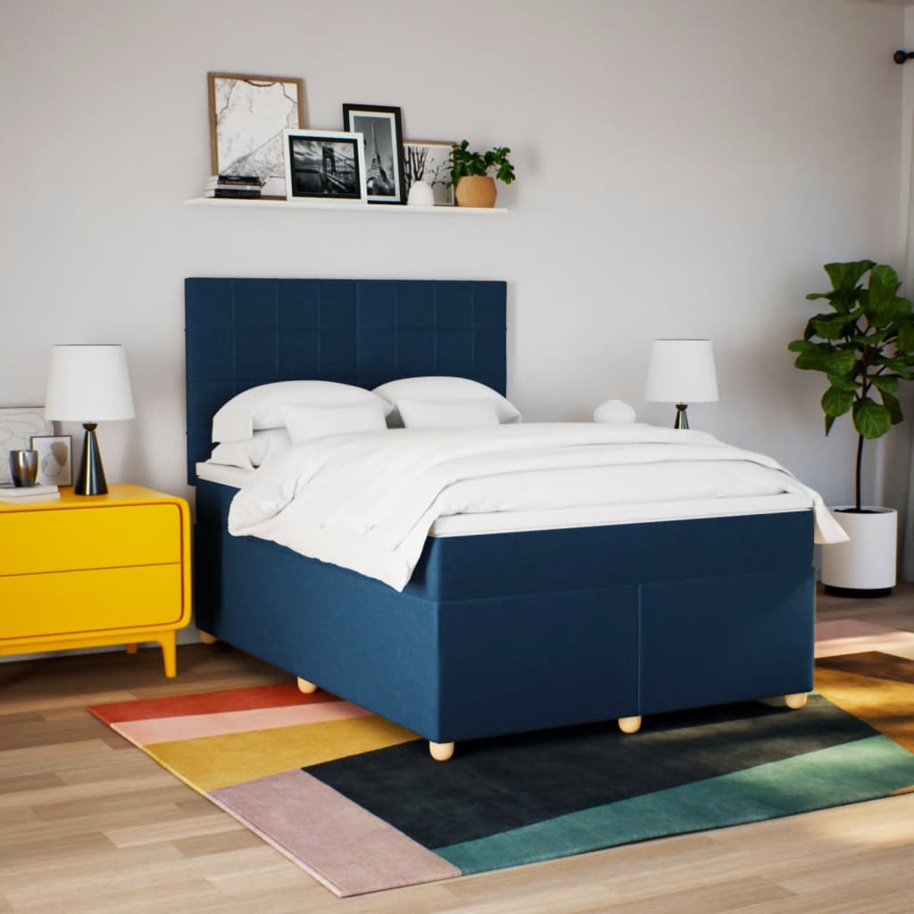 Κρεβάτι Boxspring με Στρώμα Μπλε 160x200 εκ. Υφασμάτινο - Pakobazaar