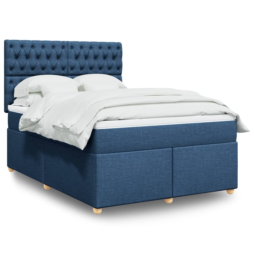 Κρεβάτι Boxspring με Στρώμα Μπλε 160x200 εκ. Υφασμάτινο - Pakobazaar
