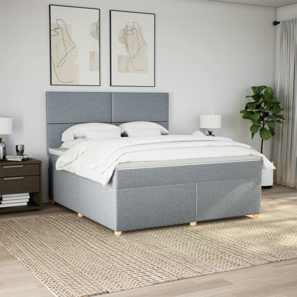 Κρεβάτι Boxspring με Στρώμα Ανοιχτό Γκρι 180x200 εκ. Υφασμάτινο