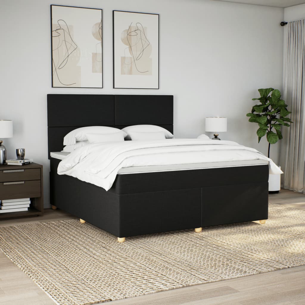 Κρεβάτι Boxspring με Στρώμα Μαύρο 180x200 εκ. Υφασμάτινο