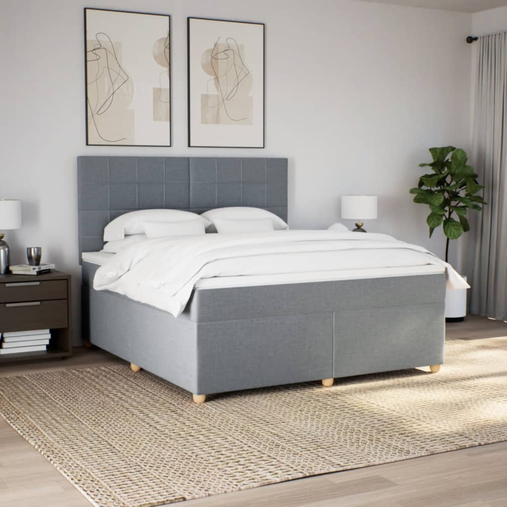 Κρεβάτι Boxspring με Στρώμα Ανοιχτό Γκρι 180x200 εκ. Υφασμάτινο
