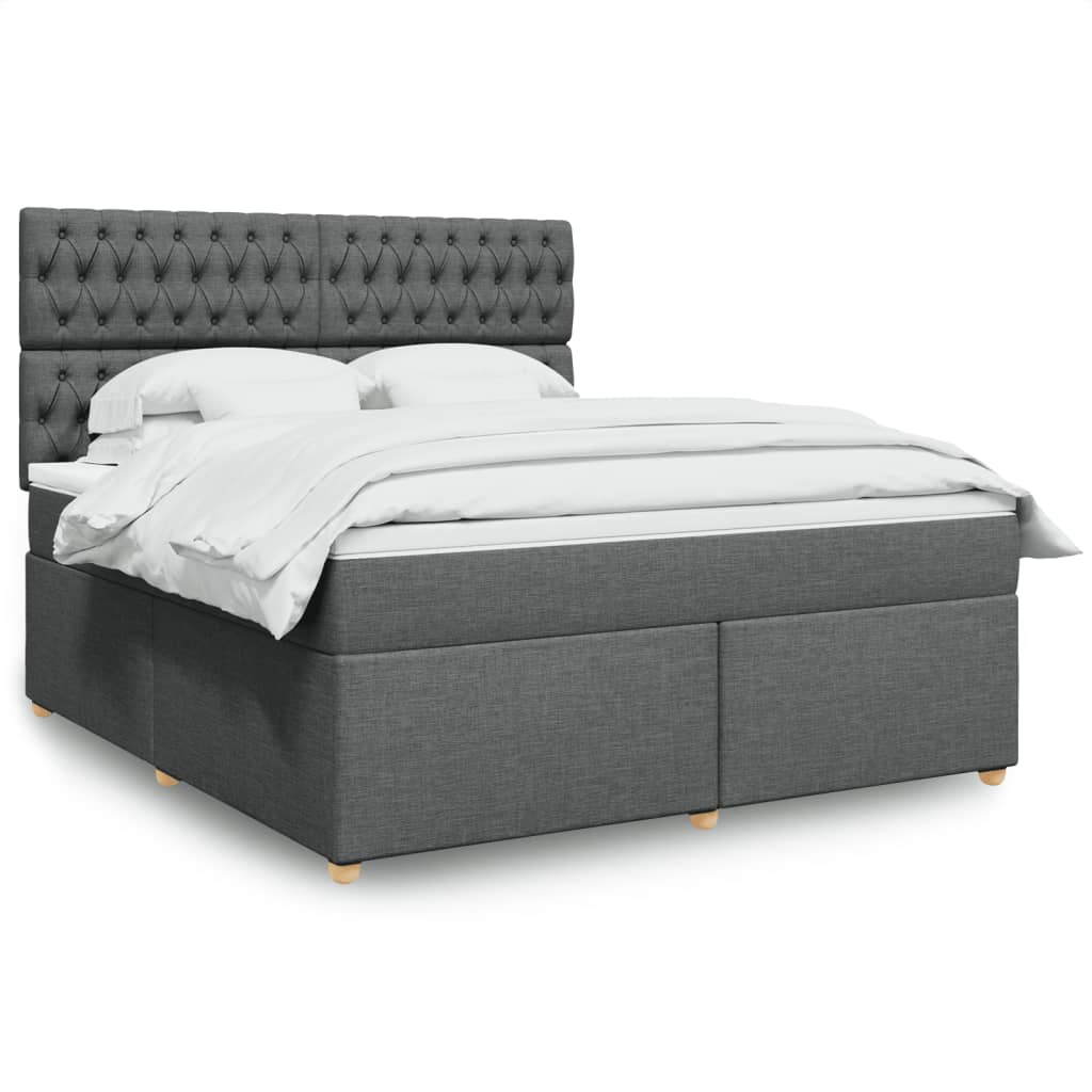 Κρεβάτι Boxspring με Στρώμα Σκούρο Γκρι 180x200 εκ Υφασμάτιν - Pakobazaar