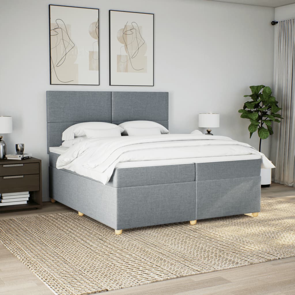 Κρεβάτι Boxspring με Στρώμα Ανοιχτό Γκρι 200x200 εκ. Υφασμάτινο - Pakobazaar