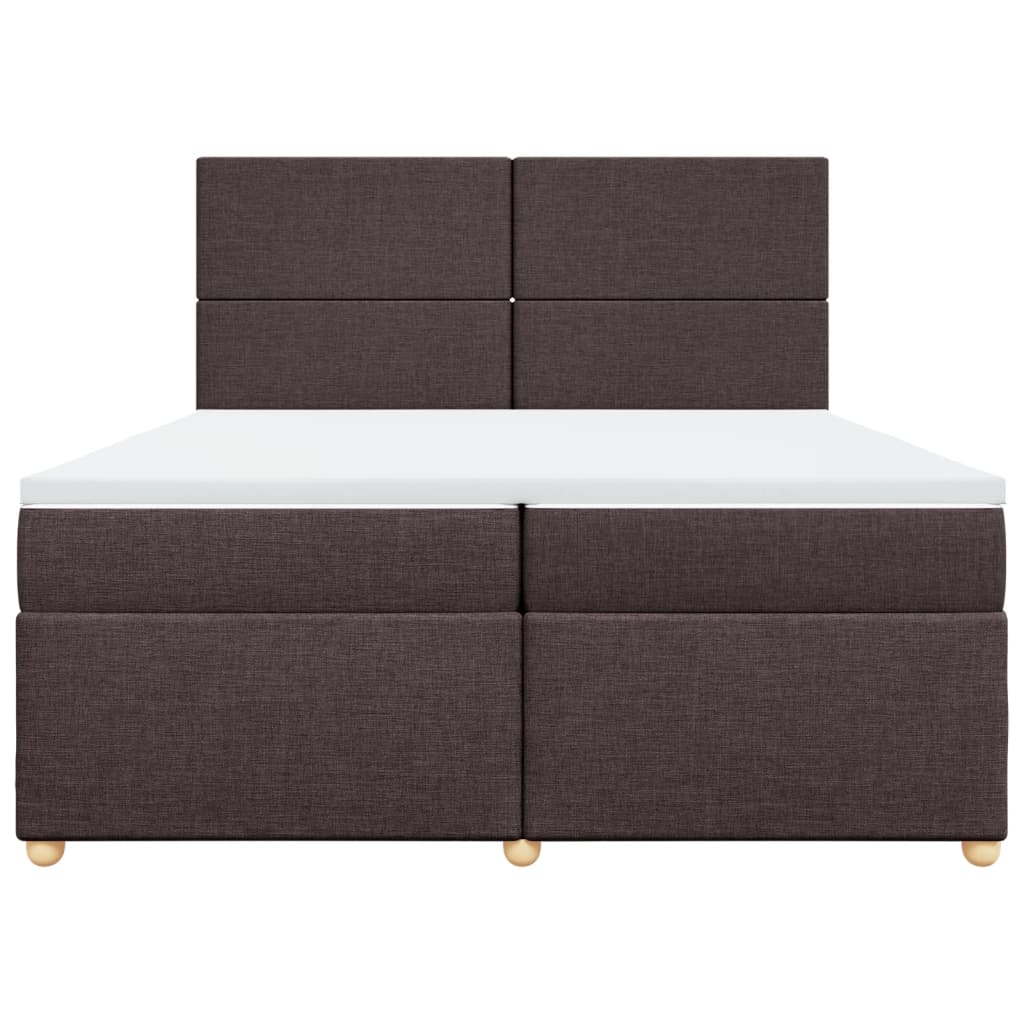Κρεβάτι Boxspring με Στρώμα Σκούρο Καφέ 200x200 εκ. Υφασμάτινο - Pakobazaar