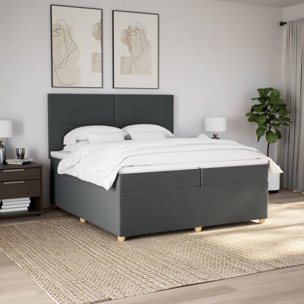 Κρεβάτι Boxspring με Στρώμα Σκούρο Γκρι 200x200 εκ. Υφασμάτινο - Pakobazaar
