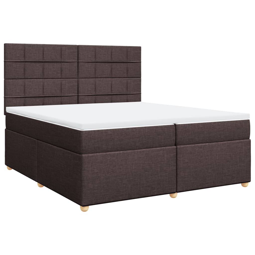Κρεβάτι Boxspring με Στρώμα Σκούρο Καφέ 200x200 εκ. Υφασμάτινο - Pakobazaar