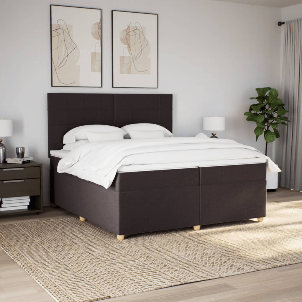 Κρεβάτι Boxspring με Στρώμα Σκούρο Καφέ 200x200 εκ. Υφασμάτινο - Pakobazaar