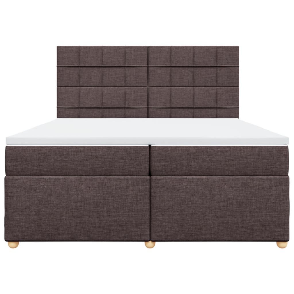 Κρεβάτι Boxspring με Στρώμα Σκούρο Καφέ 200x200 εκ. Υφασμάτινο - Pakobazaar