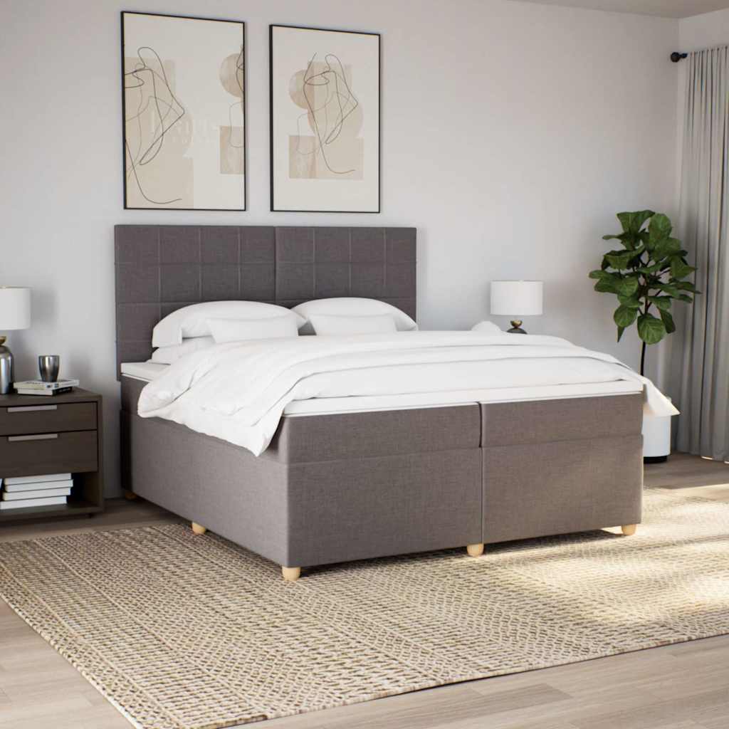 Κρεβάτι Boxspring με Στρώμα Taupe 200x200 εκ. Υφασμάτινο - Pakobazaar