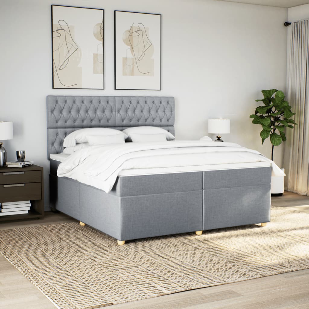 Κρεβάτι Boxspring με Στρώμα Ανοιχτό Γκρι 200x200 εκ. Υφασμάτινο - Pakobazaar