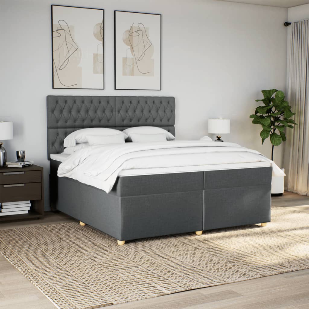 Κρεβάτι Boxspring με Στρώμα Σκούρο Γκρι 200x200 εκ. Υφασμάτινο - Pakobazaar