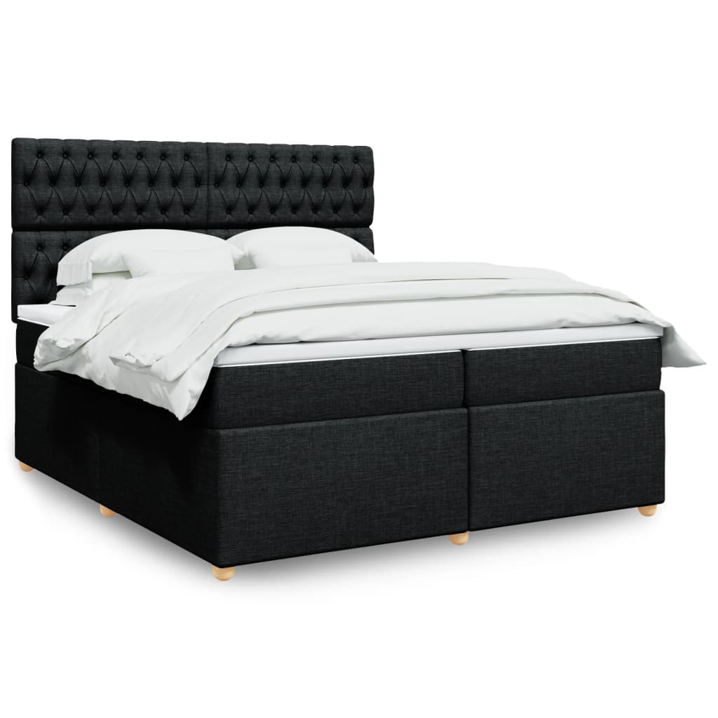 Κρεβάτι Boxspring με Στρώμα Μαύρο 200x200 εκ. Υφασμάτινο - Pakobazaar