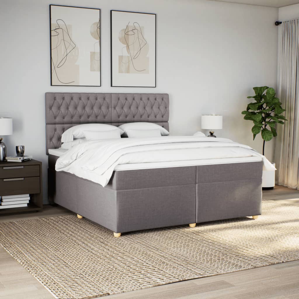 Κρεβάτι Boxspring με Στρώμα Taupe 200x200 εκ. Υφασμάτινο
