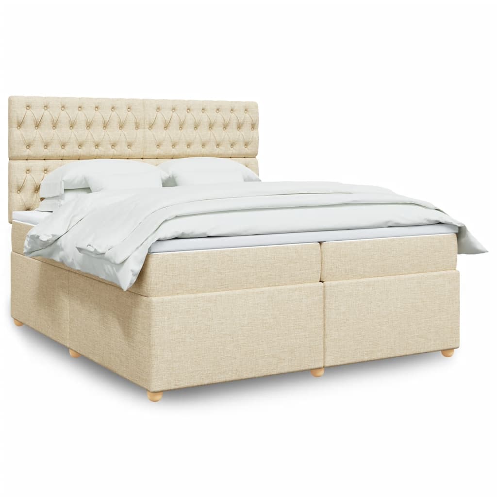 Κρεβάτι Boxspring με Στρώμα Κρεμ 200x200 εκ. Υφασμάτινο