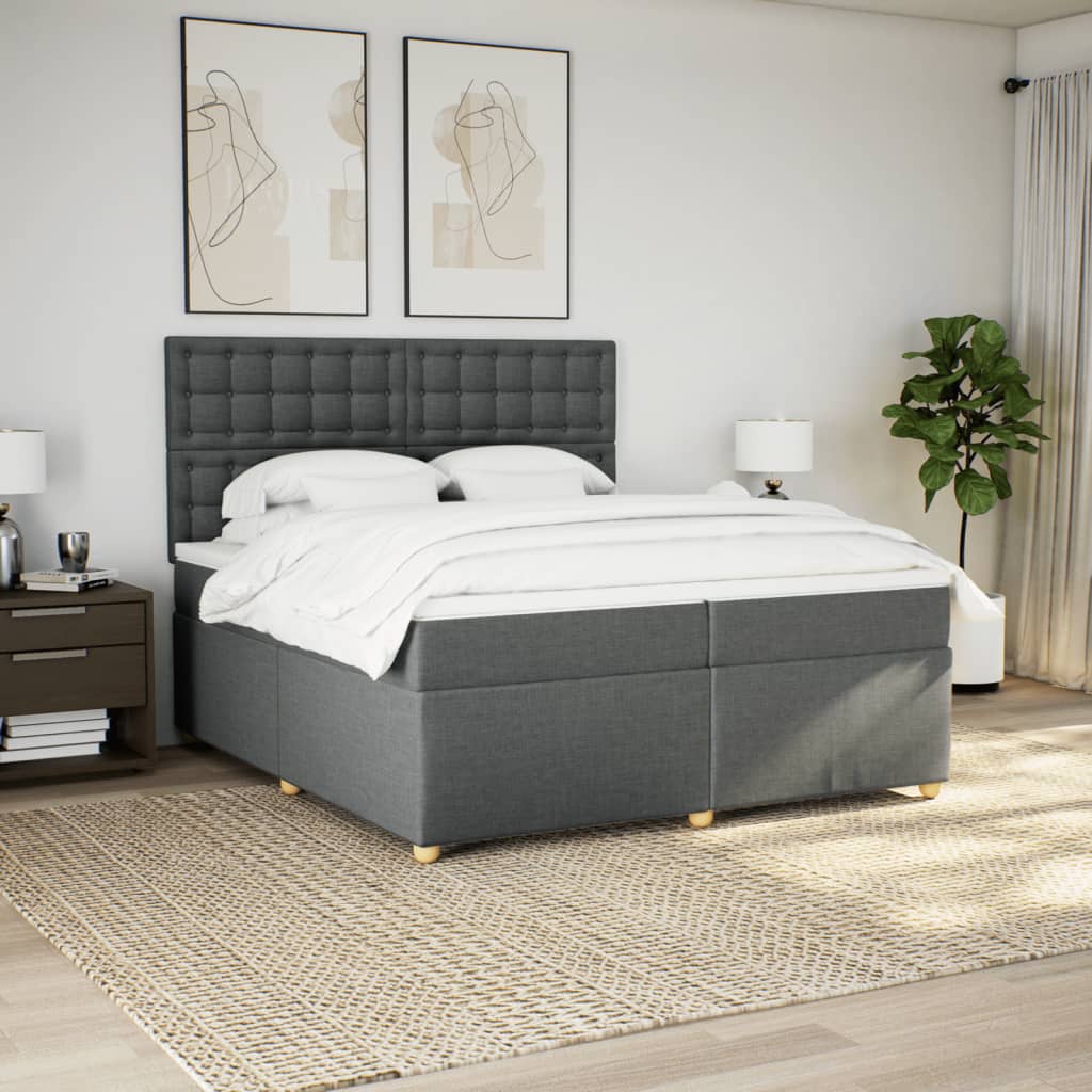Κρεβάτι Boxspring με Στρώμα Σκούρο Γκρι 200x200 εκ. Υφασμάτινο - Pakobazaar