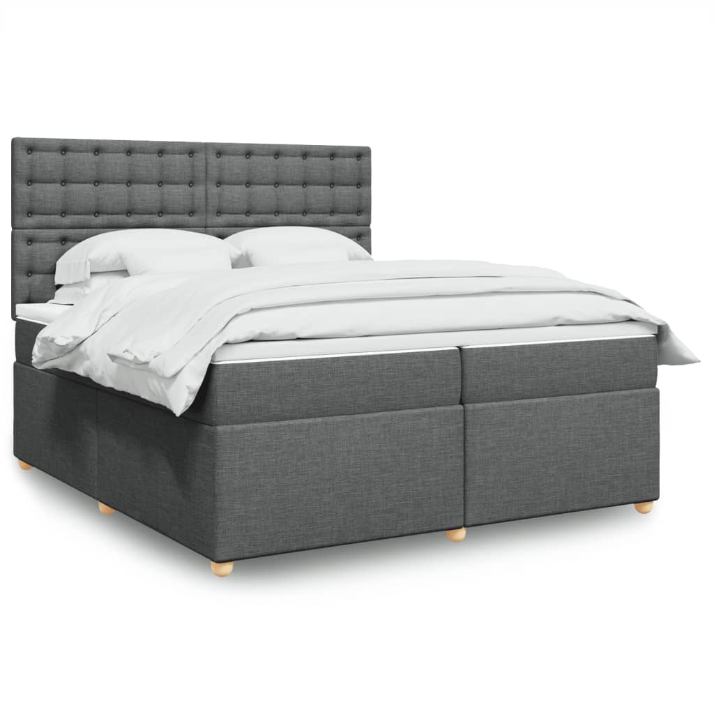 Κρεβάτι Boxspring με Στρώμα Σκούρο Γκρι 200x200 εκ. Υφασμάτινο - Pakobazaar