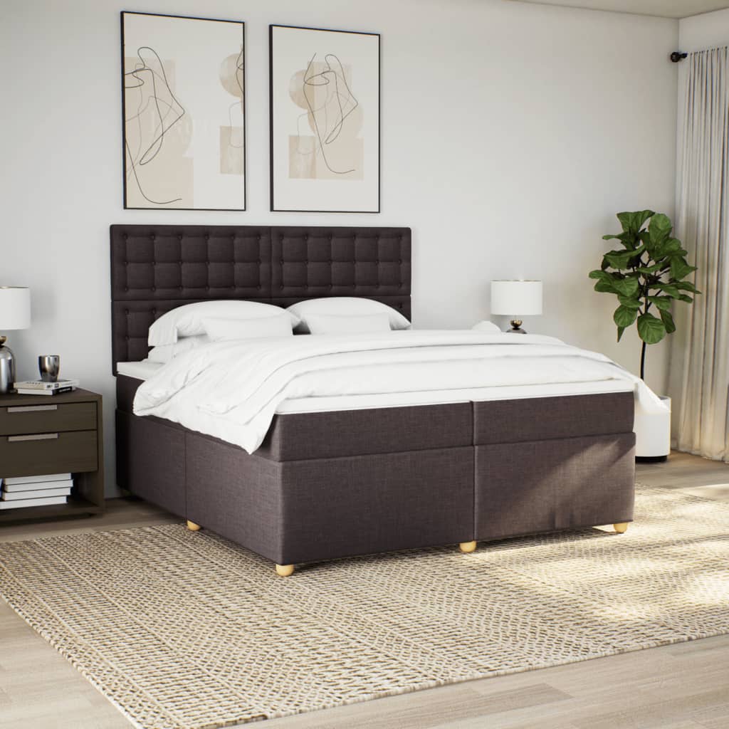 Κρεβάτι Boxspring με Στρώμα Σκούρο Καφέ 200x200 εκ. Υφασμάτινο - Pakobazaar