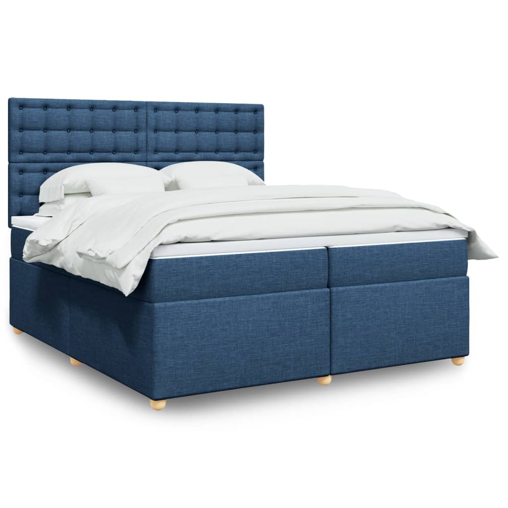 Κρεβάτι Boxspring με Στρώμα Μπλε 200x200 εκ. Υφασμάτινο - Pakobazaar