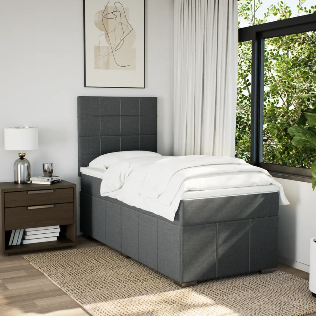 Κρεβάτι Boxspring με Στρώμα Σκούρο Γκρι 80x200 εκ. Υφασμάτινο