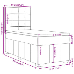 Κρεβάτι Boxspring με Στρώμα Σκούρο Γκρι 80x200 εκ. Υφασμάτινο - Pakobazaar