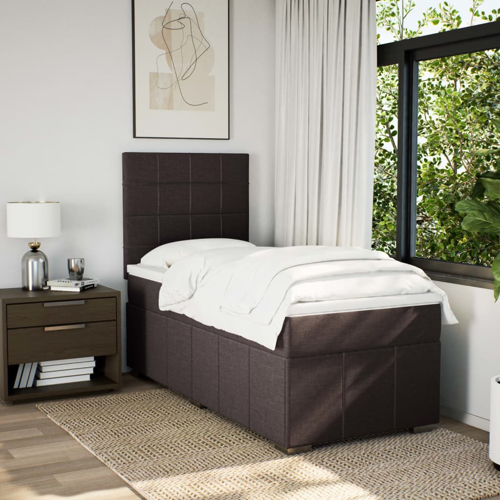 Κρεβάτι Boxspring με Στρώμα Σκούρο Καφέ 80x200 εκ. Υφασμάτινο