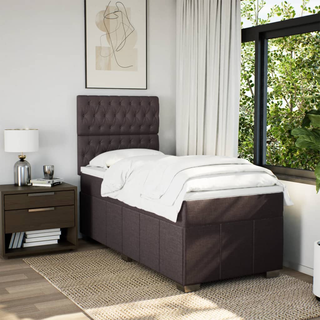Κρεβάτι Boxspring με Στρώμα Σκούρο Καφέ 80x200 εκ. Υφασμάτινο