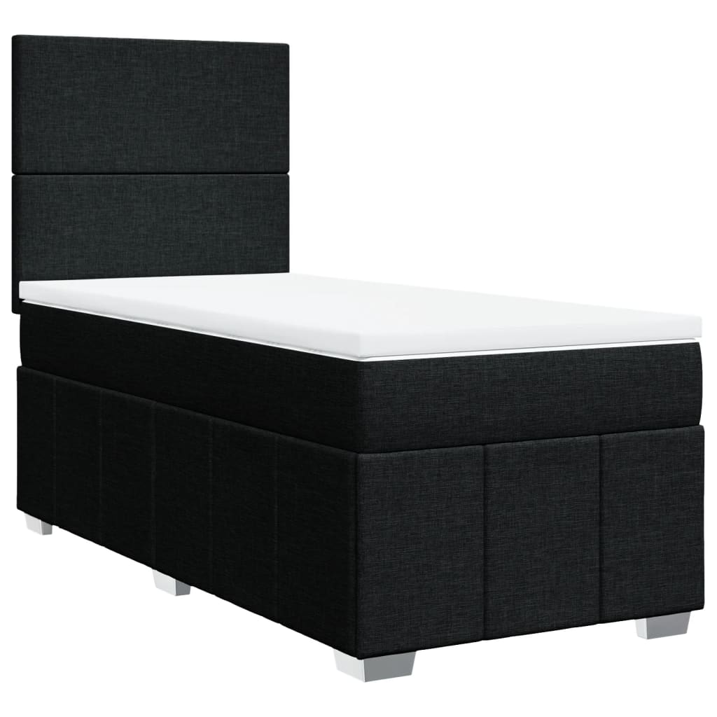 Κρεβάτι Boxspring με Στρώμα Μαύρο 90x190 εκ.Υφασμάτινο - Pakobazaar