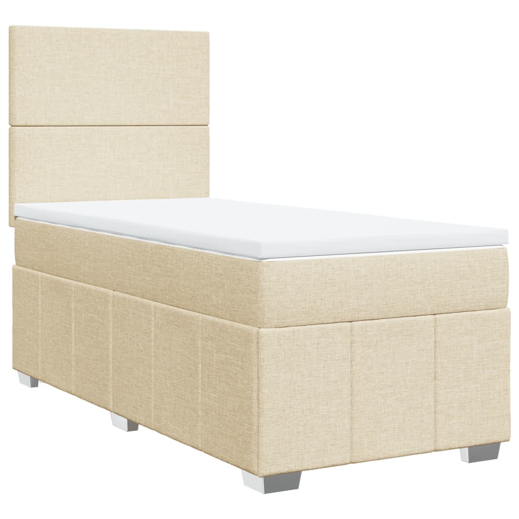 Κρεβάτι Boxspring με Στρώμα Κρεμ 90x190 εκ.Υφασμάτινο - Pakobazaar