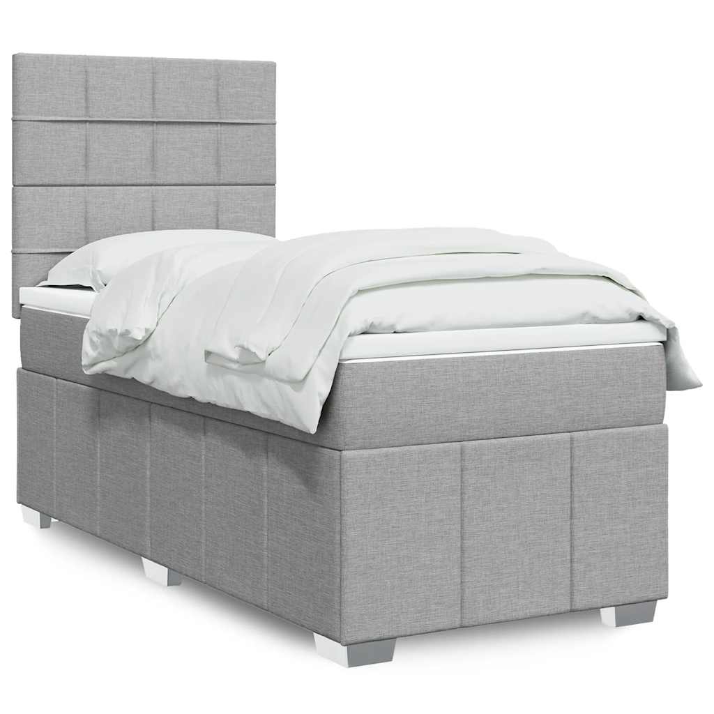 Κρεβάτι Boxspring με Στρώμα Ανοιχτό Γκρι 90x190 εκ. Υφασμάτινο - Pakobazaar