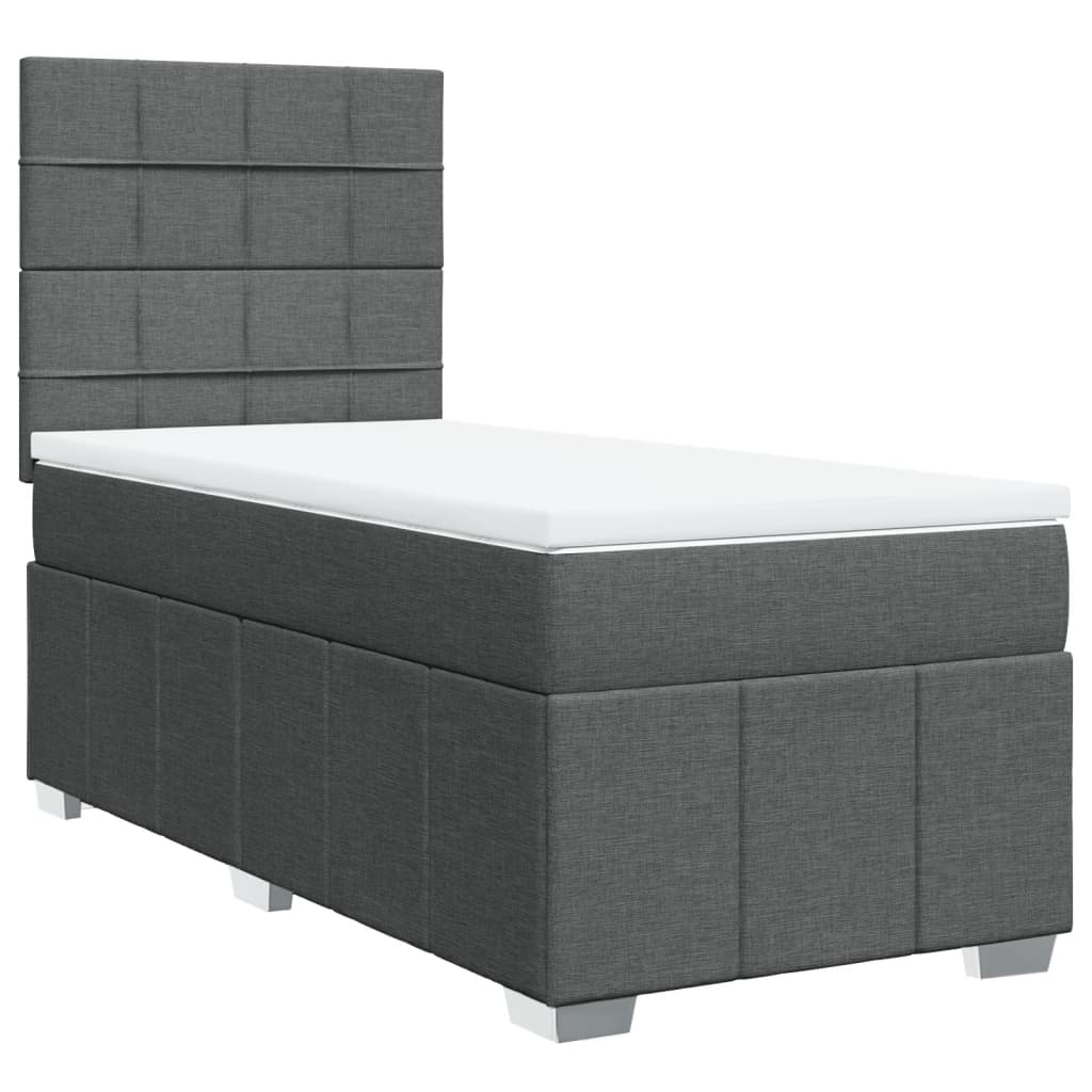 Κρεβάτι Boxspring με Στρώμα Σκούρο Γκρι 90x190 εκ. Υφασμάτινο