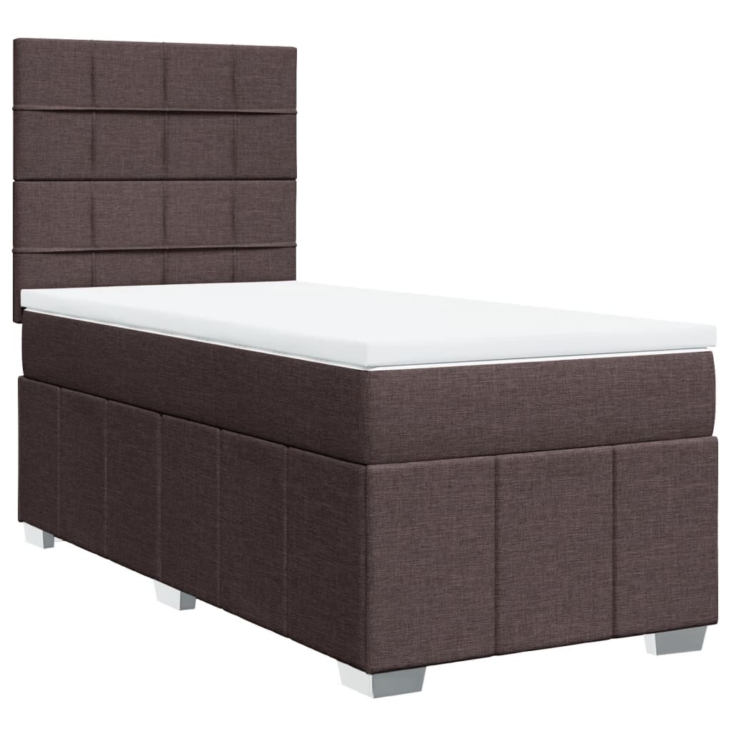 Κρεβάτι Boxspring με Στρώμα Σκούρο Καφέ 90x190 εκ. Υφασμάτινο