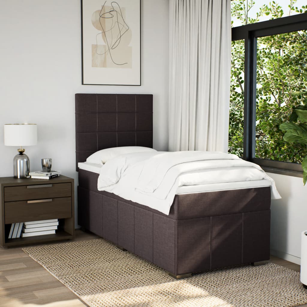 Κρεβάτι Boxspring με Στρώμα Σκούρο Καφέ 90x190 εκ. Υφασμάτινο