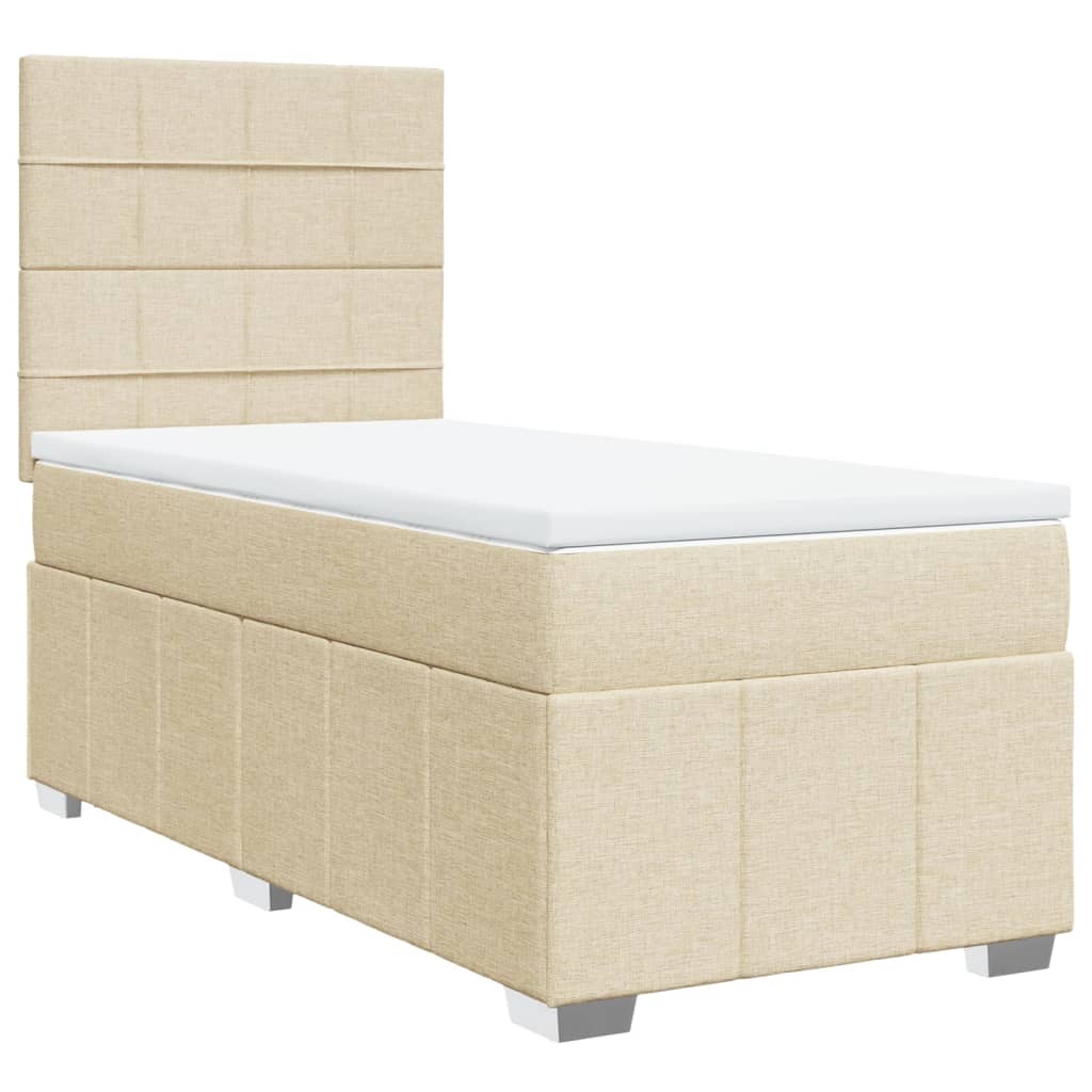 Κρεβάτι Boxspring με Στρώμα Κρεμ 90x190 εκ.Υφασμάτινο - Pakobazaar
