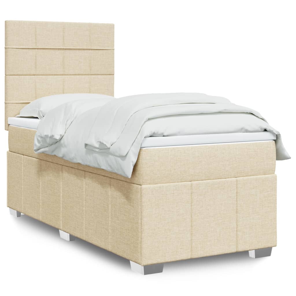 Κρεβάτι Boxspring με Στρώμα Κρεμ 90x190 εκ.Υφασμάτινο - Pakobazaar