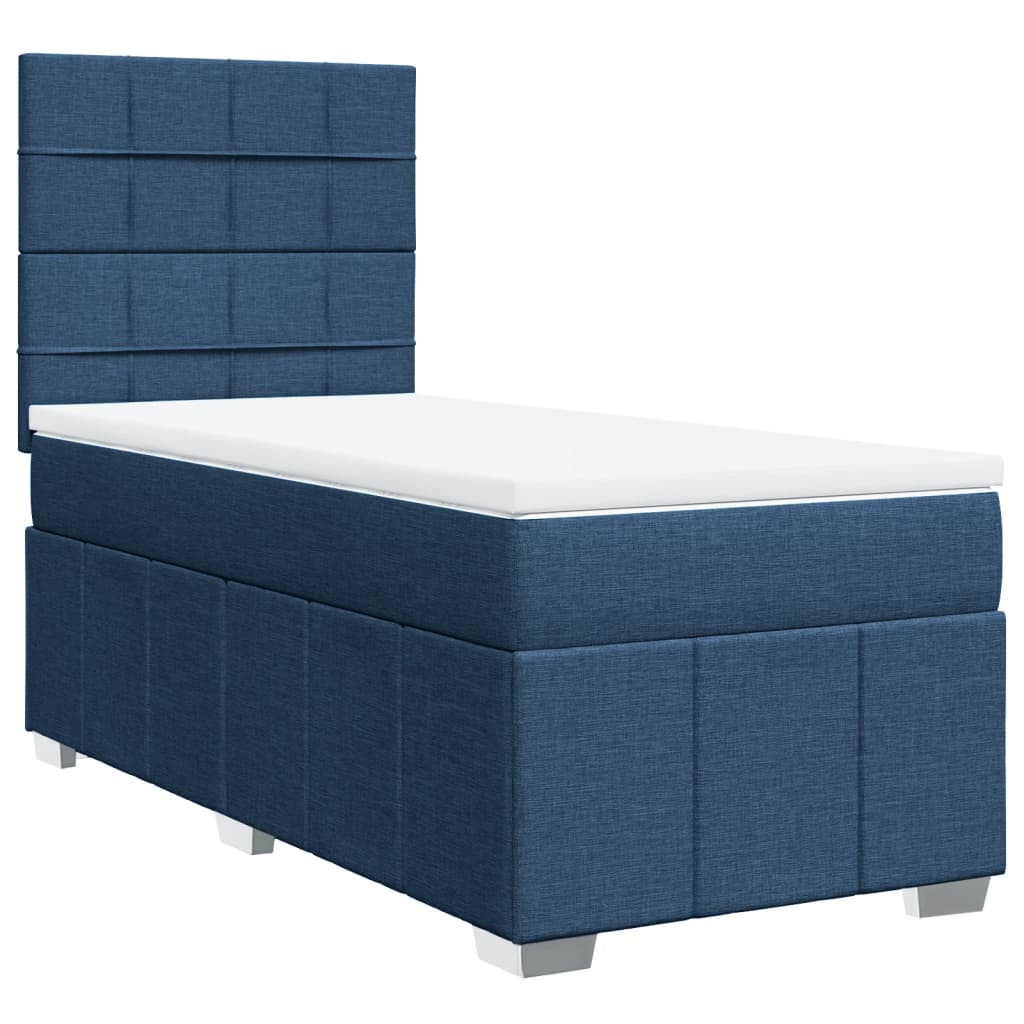 Κρεβάτι Boxspring με Στρώμα Μπλε 90x190 εκ.Υφασμάτινο