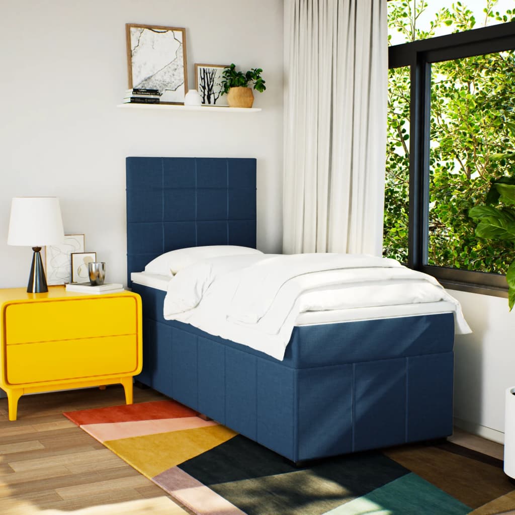 Κρεβάτι Boxspring με Στρώμα Μπλε 90x190 εκ.Υφασμάτινο