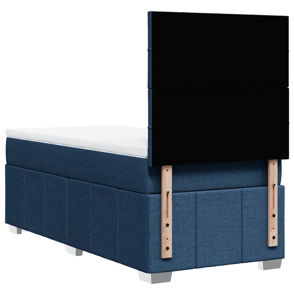 Κρεβάτι Boxspring με Στρώμα Μπλε 90x190 εκ.Υφασμάτινο