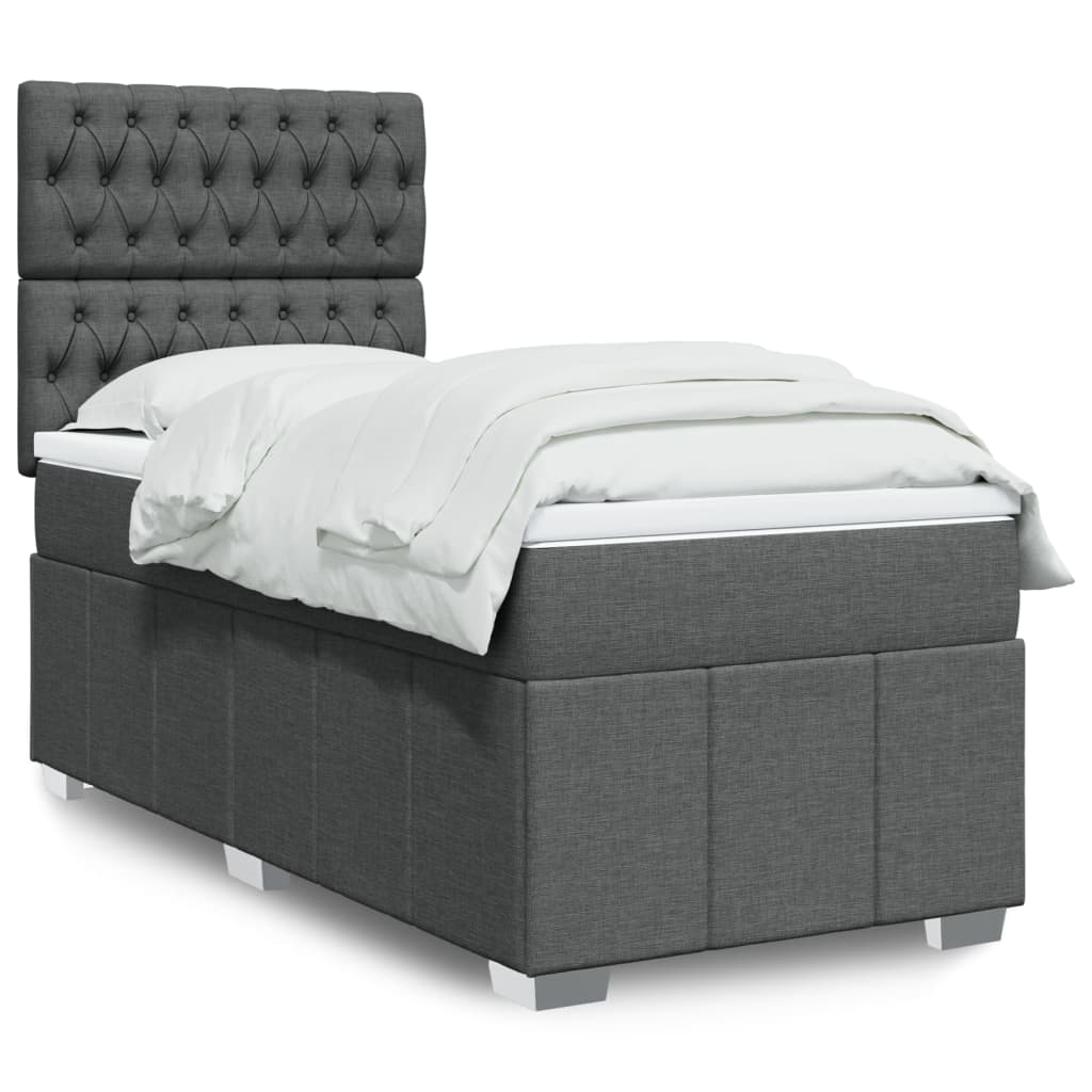 Κρεβάτι Boxspring με Στρώμα Σκούρο Γκρι 90x190 εκ. Υφασμάτινο - Pakobazaar