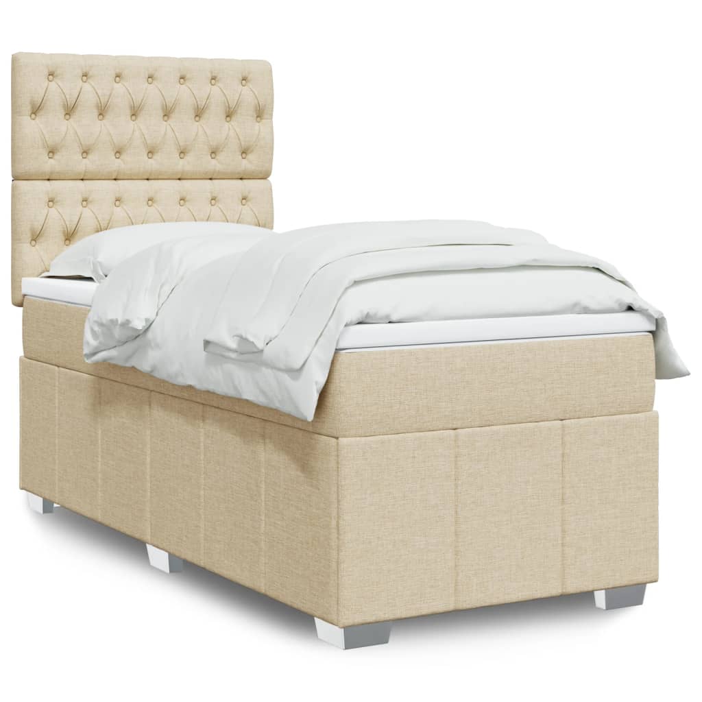 Κρεβάτι Boxspring με Στρώμα Κρεμ 90x190 εκ.Υφασμάτινο - Pakobazaar