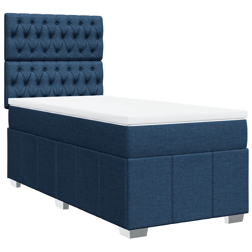 Κρεβάτι Boxspring με Στρώμα Μπλε 90x190 εκ.Υφασμάτινο - Pakobazaar