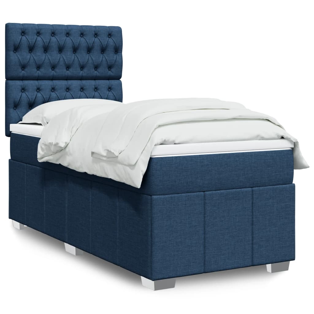 Κρεβάτι Boxspring με Στρώμα Μπλε 90x190 εκ.Υφασμάτινο - Pakobazaar