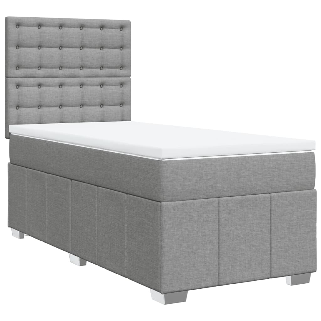 Κρεβάτι Boxspring με Στρώμα Ανοιχτό Γκρι 90x190 εκ. Υφασμάτινο