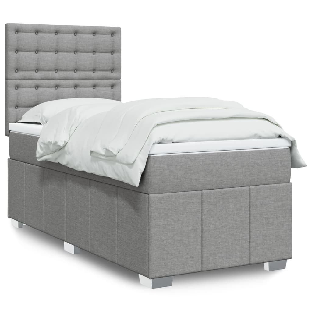 Κρεβάτι Boxspring με Στρώμα Ανοιχτό Γκρι 90x190 εκ. Υφασμάτινο