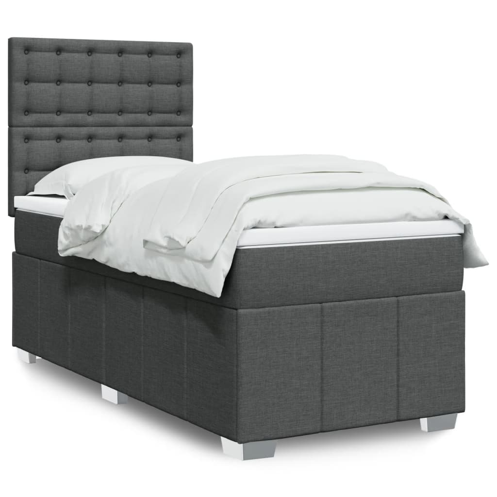 Κρεβάτι Boxspring με Στρώμα Σκούρο Γκρι 90x190 εκ. Υφασμάτινο - Pakobazaar
