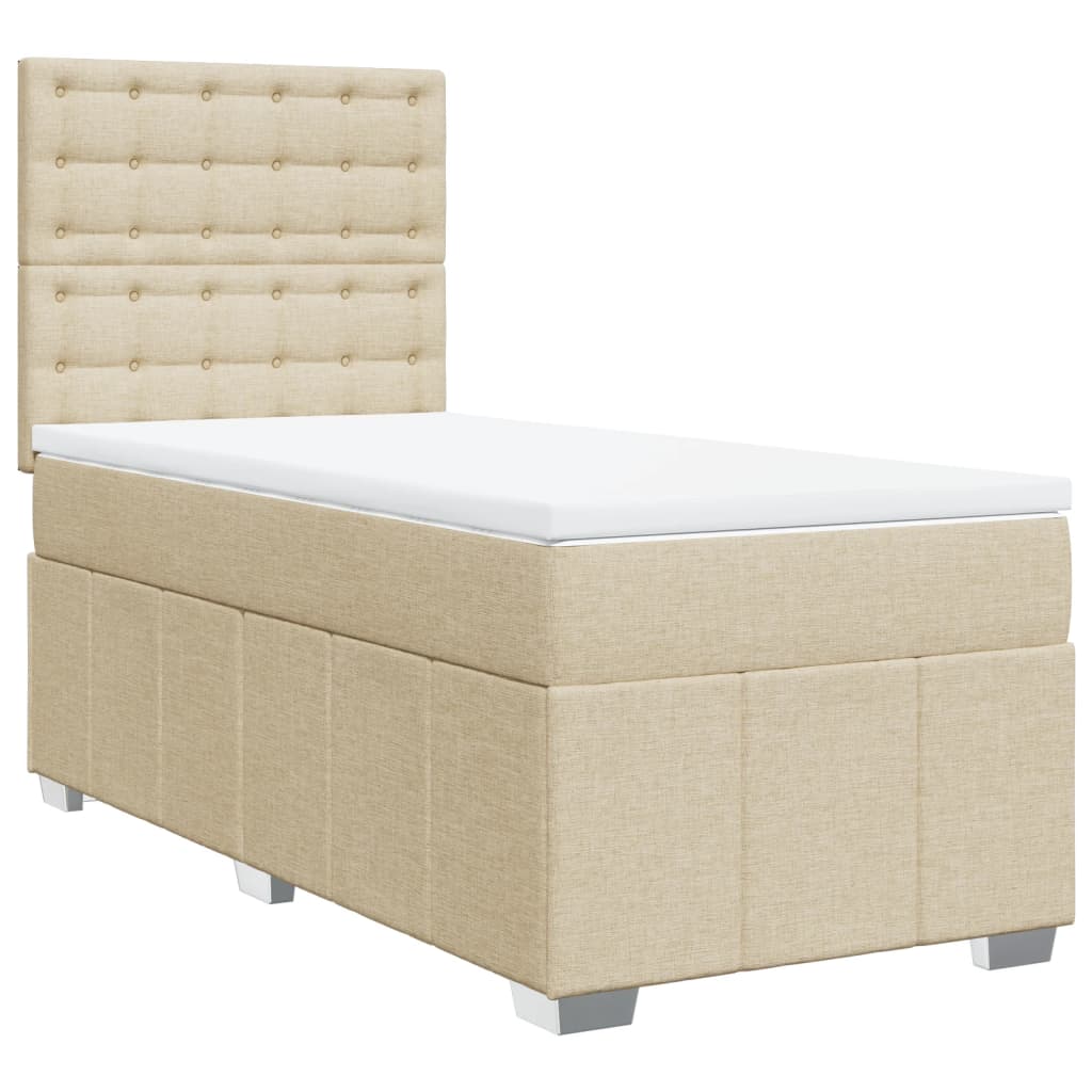 Κρεβάτι Boxspring με Στρώμα Κρεμ 90x190 εκ.Υφασμάτινο - Pakobazaar
