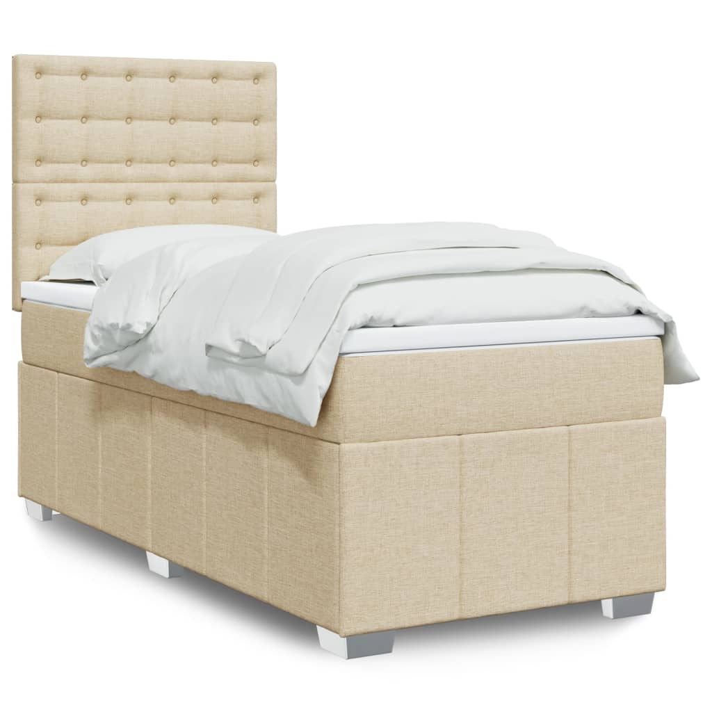 Κρεβάτι Boxspring με Στρώμα Κρεμ 90x190 εκ.Υφασμάτινο - Pakobazaar