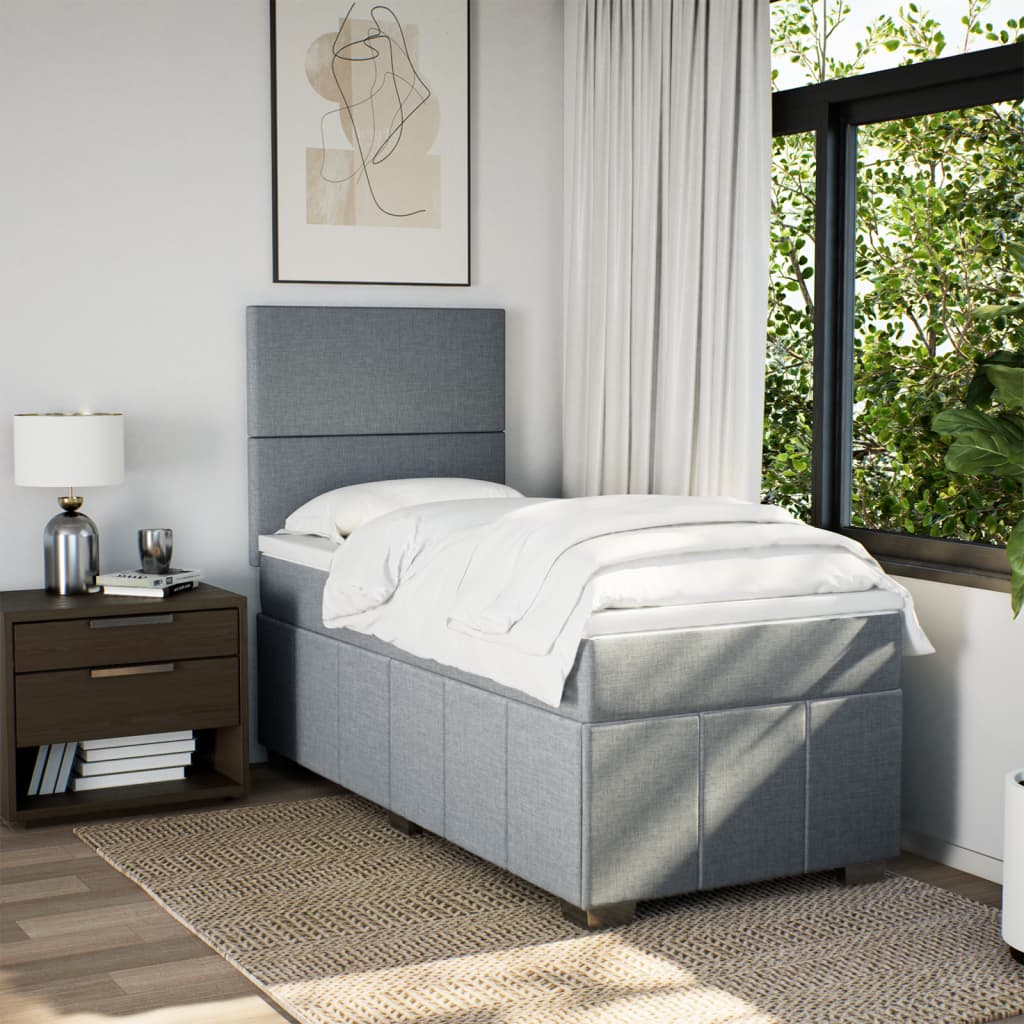 Κρεβάτι Boxspring με Στρώμα Ανοιχτό Γκρι 90x200 εκ. Υφασμάτινο - Pakobazaar