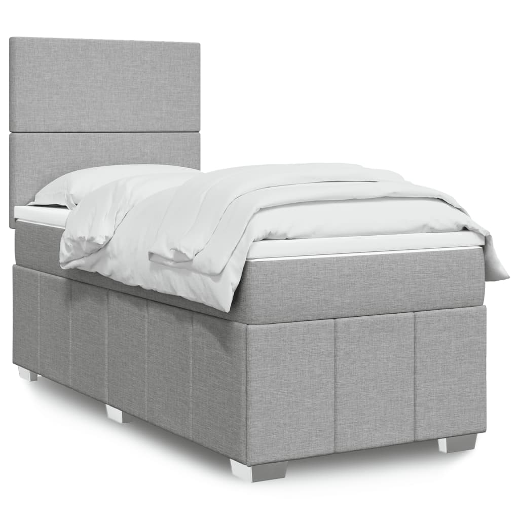 Κρεβάτι Boxspring με Στρώμα Ανοιχτό Γκρι 90x200 εκ. Υφασμάτινο - Pakobazaar
