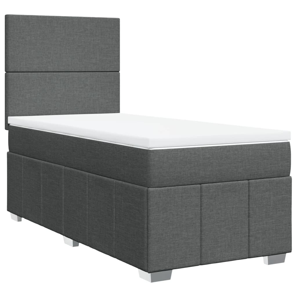 Κρεβάτι Boxspring με Στρώμα Σκούρο Γκρι 90x200 εκ. Υφασμάτινο - Pakobazaar