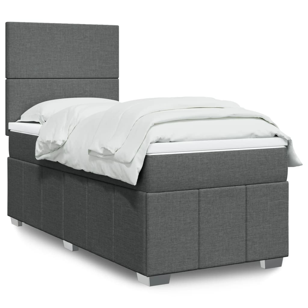 Κρεβάτι Boxspring με Στρώμα Σκούρο Γκρι 90x200 εκ. Υφασμάτινο - Pakobazaar